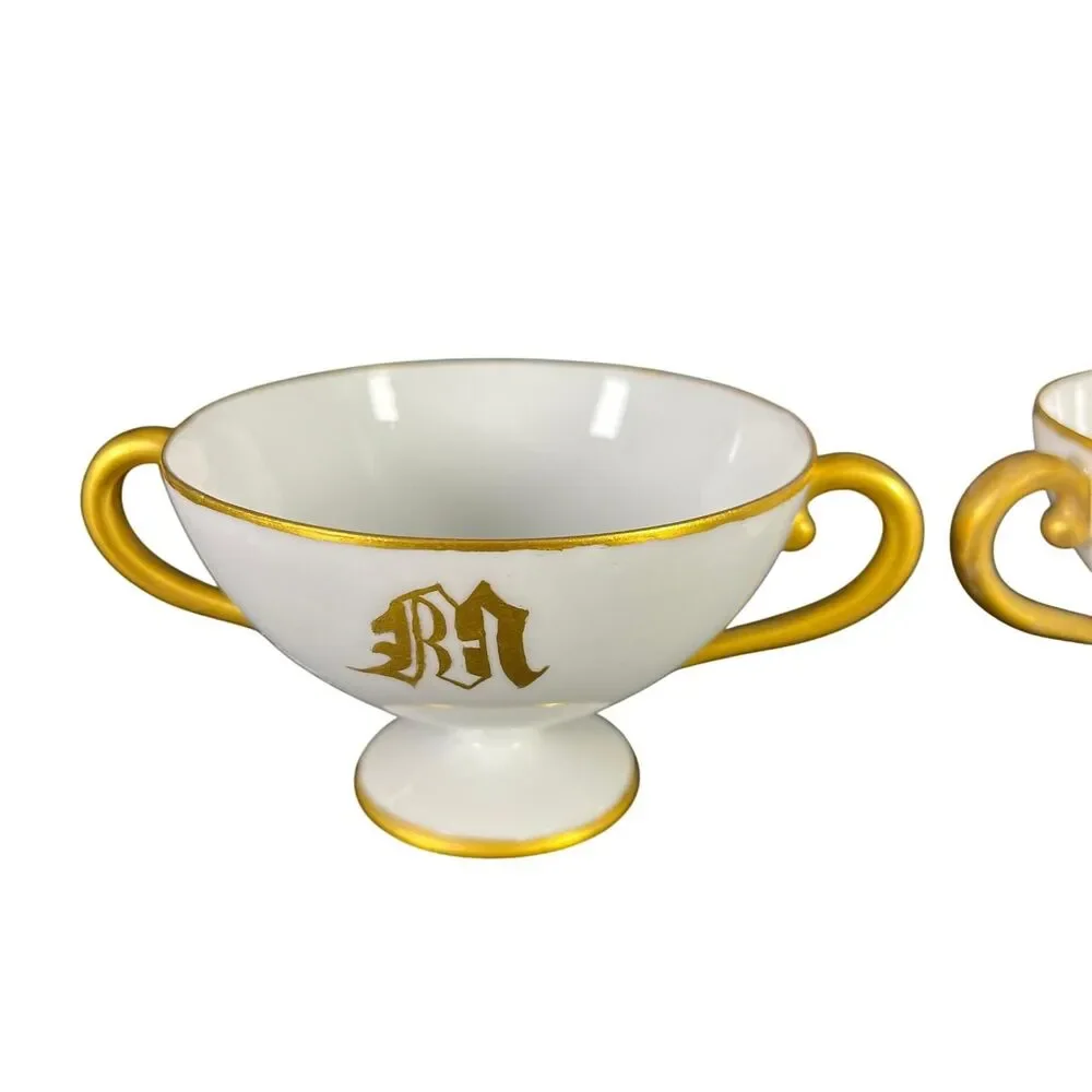 Antique Carl Tielsch (C.T.) Altwasser Monogrammed Bouillon Cups Germany Silesia
